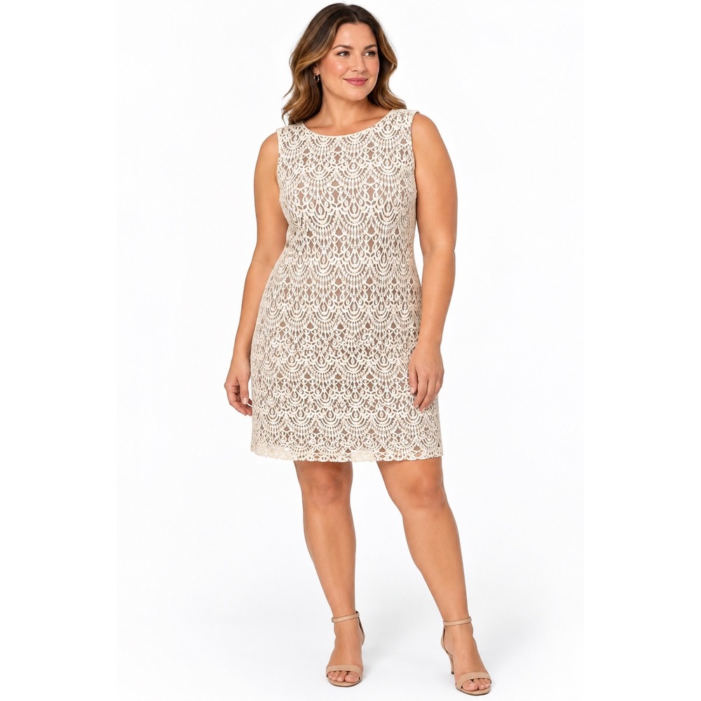 Jessica Howard Ivory Lace Sleeveless Sheath Dress JH5M7118 Tan Lining Womens 14
